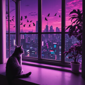 text to image cat cyberpank