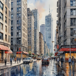 text to image city watercolor
